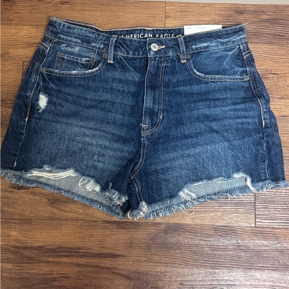 American Eagle Outfitters Distressed Dark Blue Jean Shorts